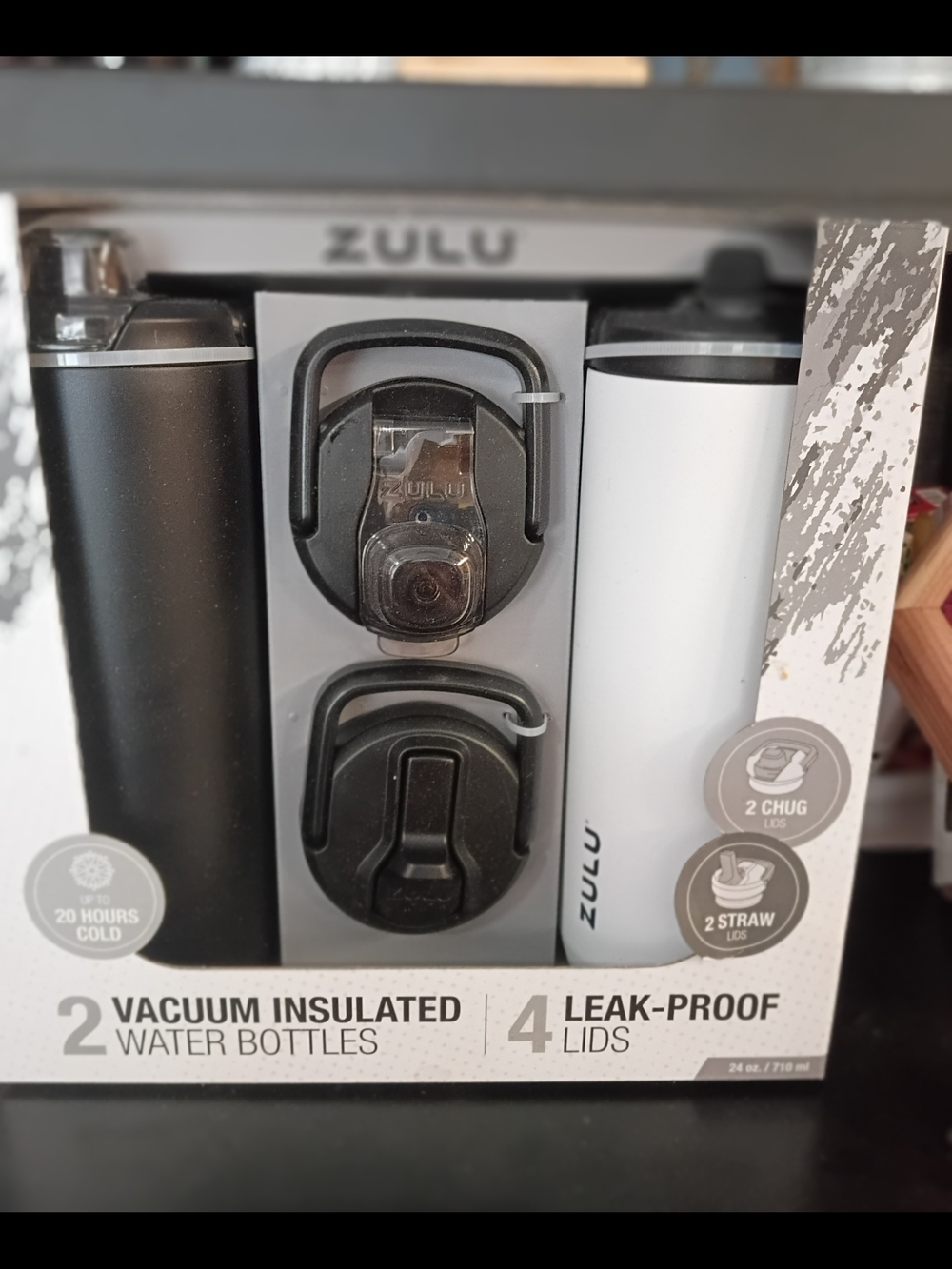 Zulu 2-Pack Vacuum Insulated Water Bottles - Black & White